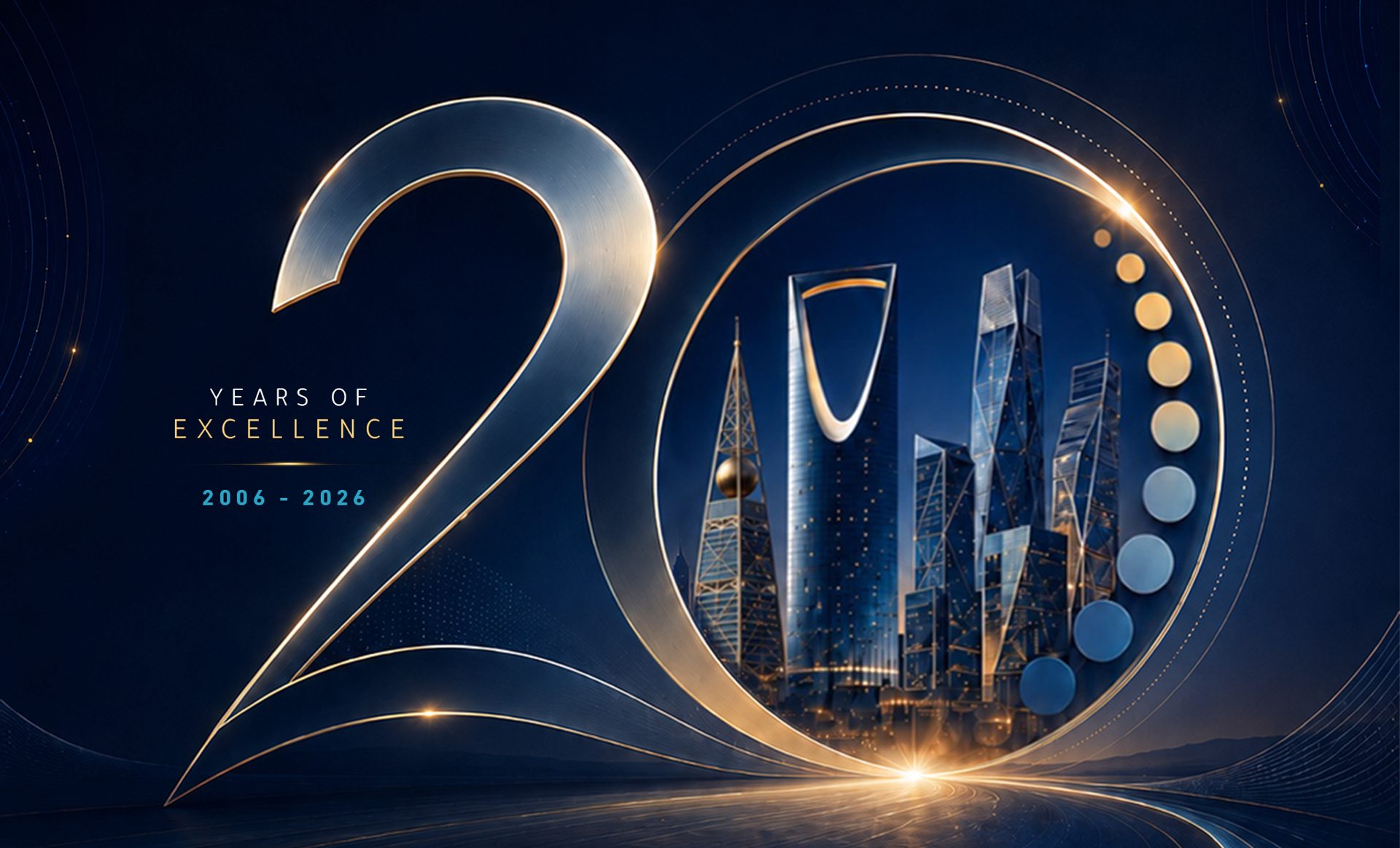20 Years of Excellence — 2006 to 2026, Riyadh skyline artwork from the official conference identity